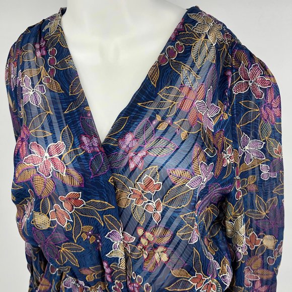 Vintage VTG Floral Sheer Dress Peplum Small - Picture 2 of 4